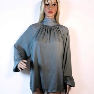 NWT Farrow Blue High Neck Blouse Sz L